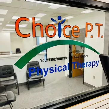 Choice PT clinic interior with logo banner